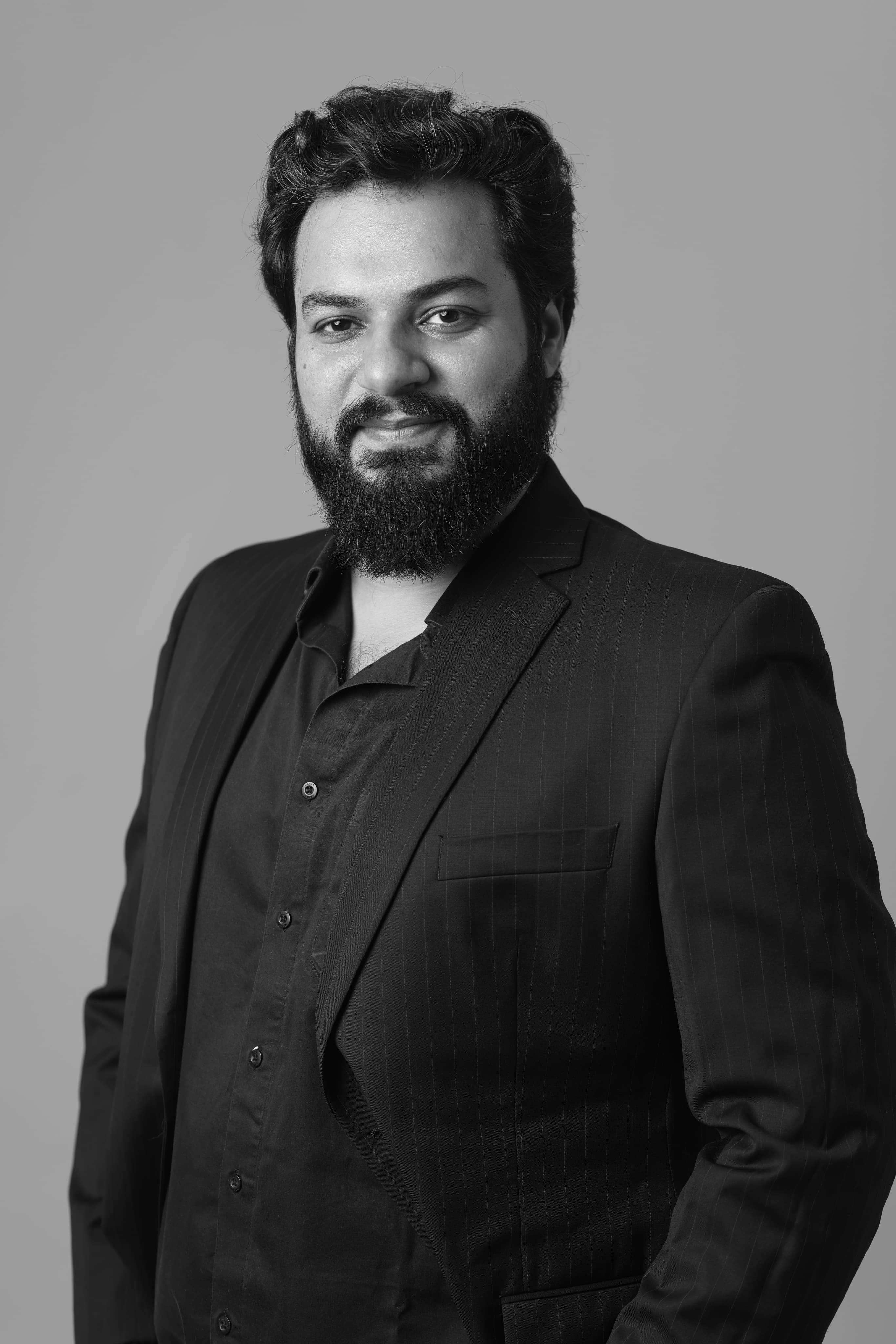 Saheb Dewan, Founder of SD Interiors — black and white professional portrait